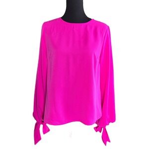TCEC Magenta Long Sleeve Blouse With Bow Tie Cuff Detail, Size Medium, Elegant